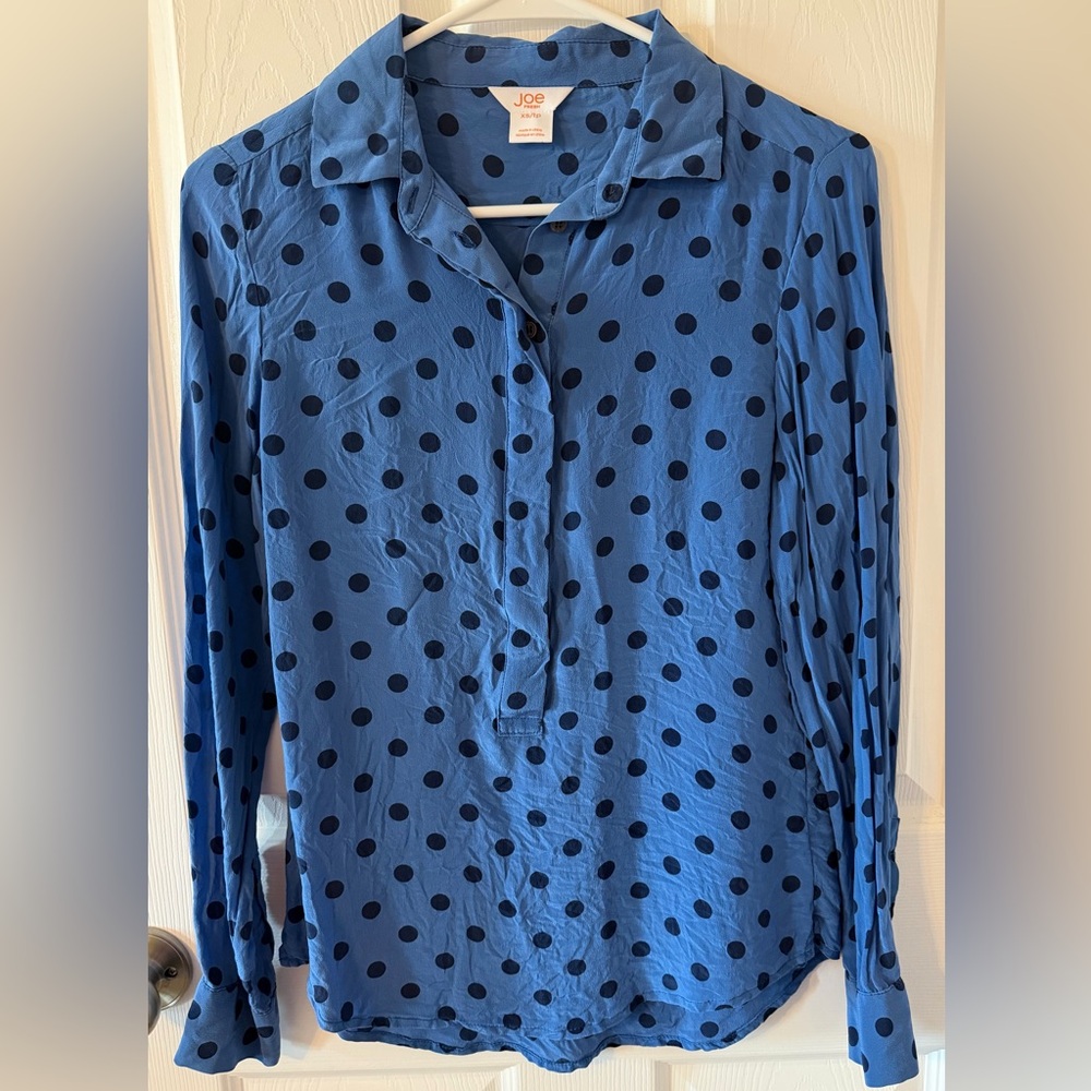 Joe Fresh Navy Polka Dot Shirt XS